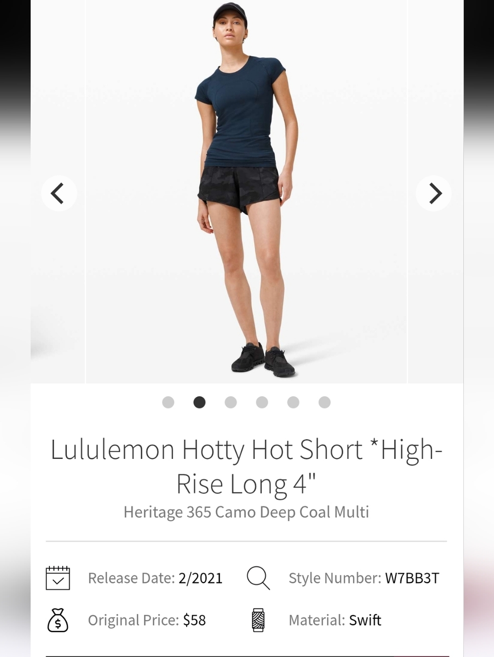 Lululemon  Hotty Hot High-Rise Long 4" Shorts - Deep Coal Camo Sz4